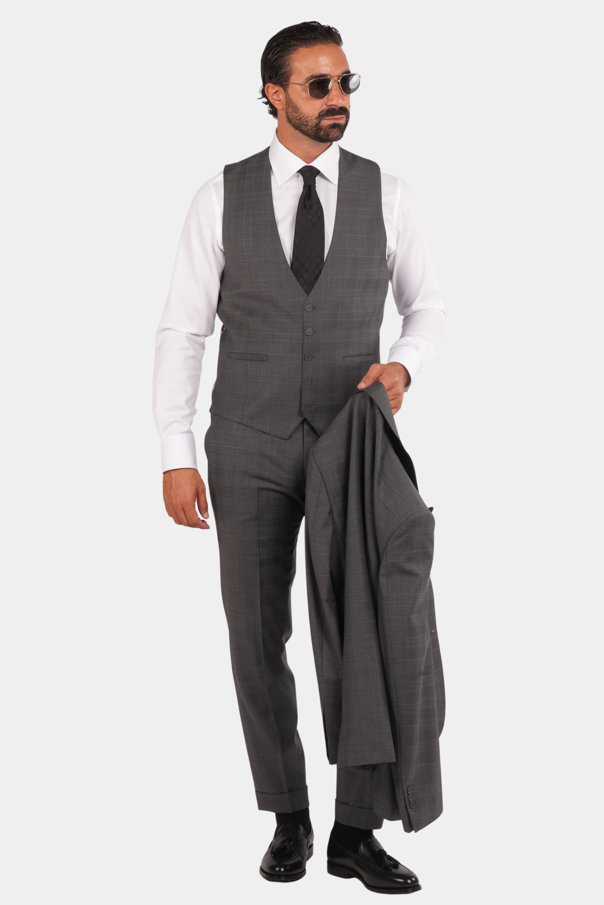 Grauer karierter Anzug Modern Fit Einreiher