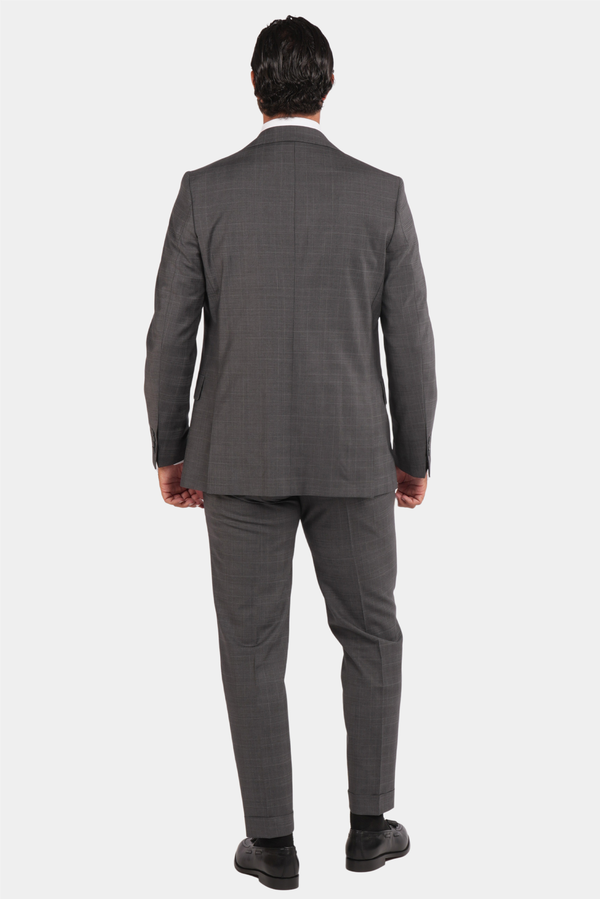 Grauer karierter Anzug Modern Fit Einreiher