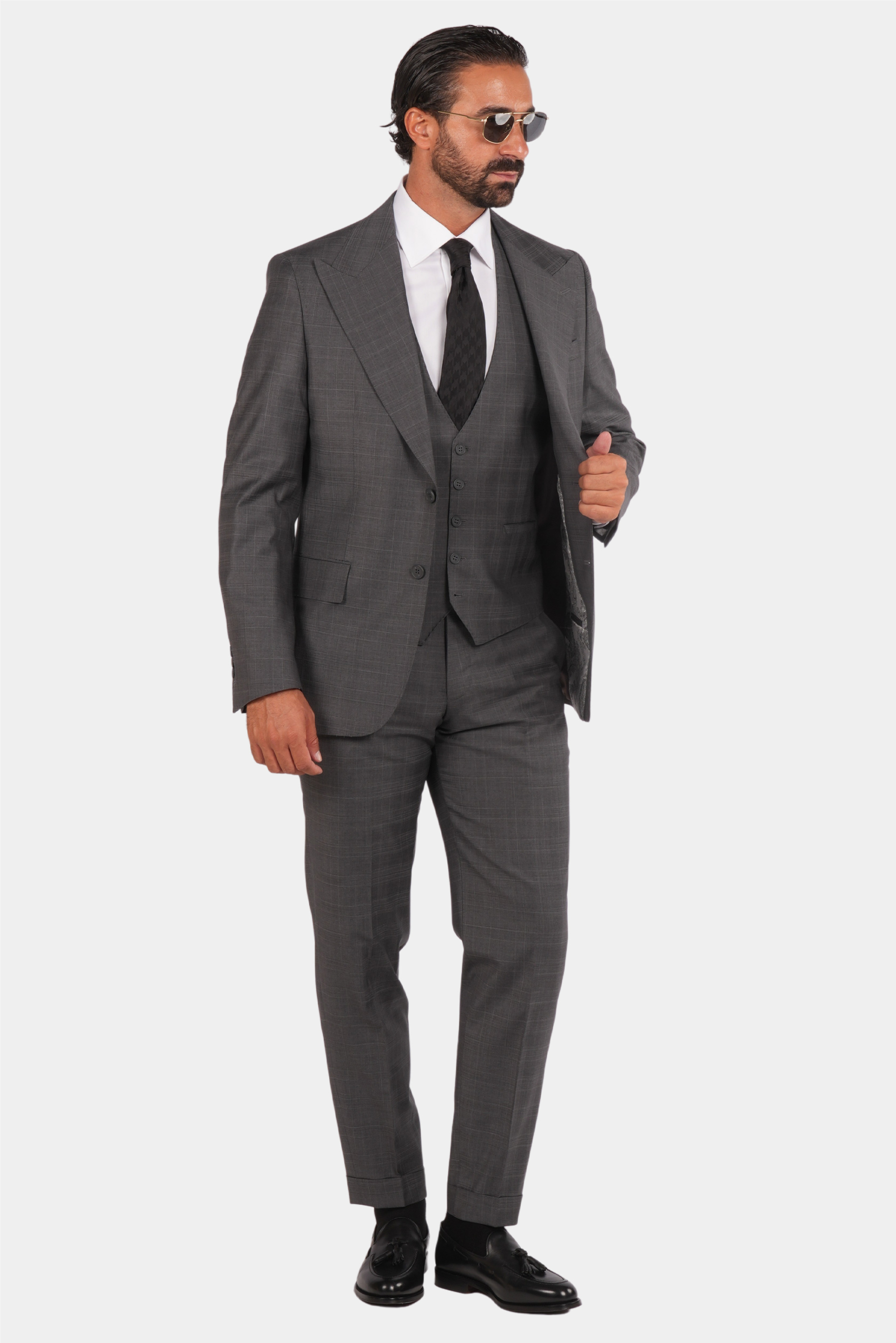 Grauer karierter Anzug Modern Fit Einreiher