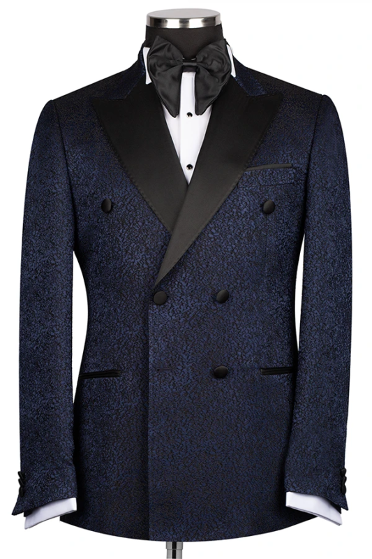 Dark Blue Slim Fit Double Breasted Tuxedo Suit