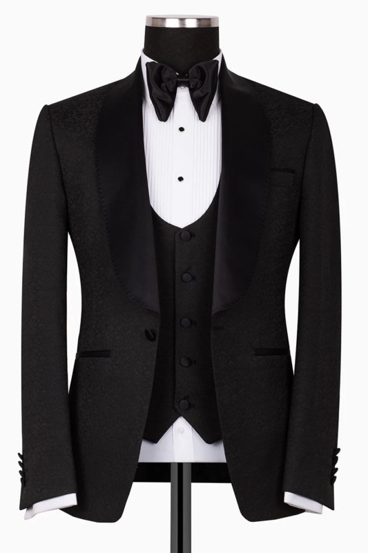 Schwarzer Slim Fit Einreiher Smoking Anzug
