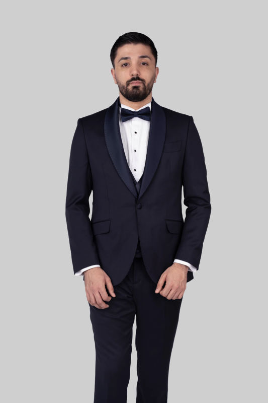 Dunkelblauer Slim Fit Einreiher Smoking Anzug