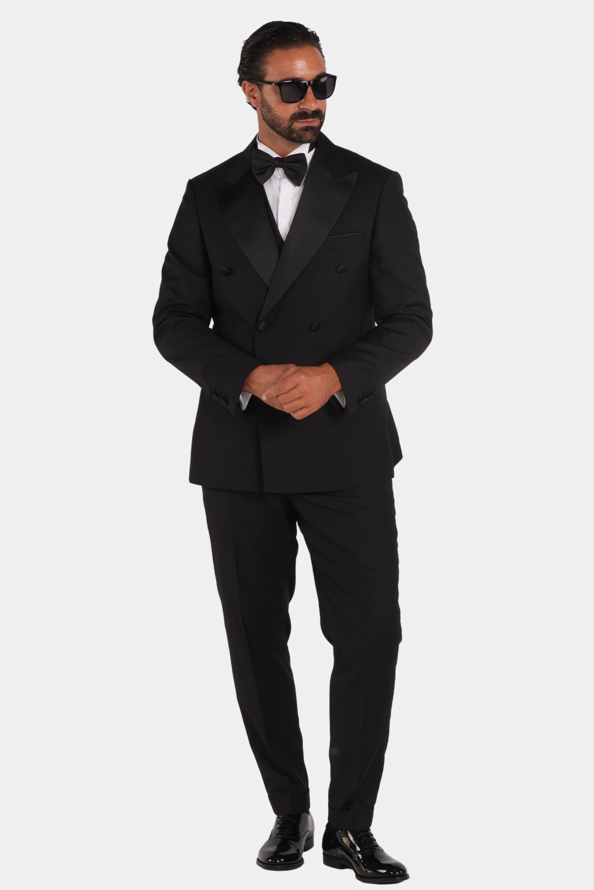 Schwarzer Slim Fit Doppelreihiger Smokinganzug