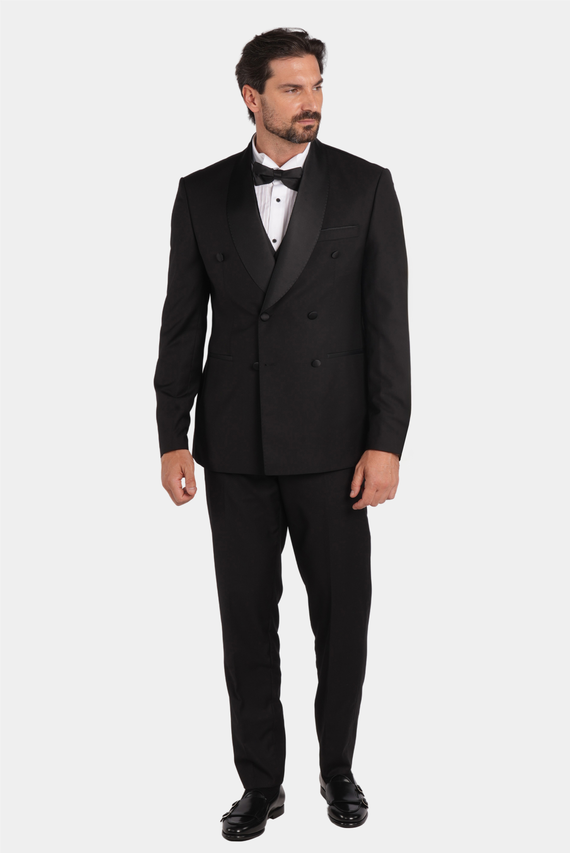 Schwarzer Slim Fit Doppelreihiger Smokinganzug