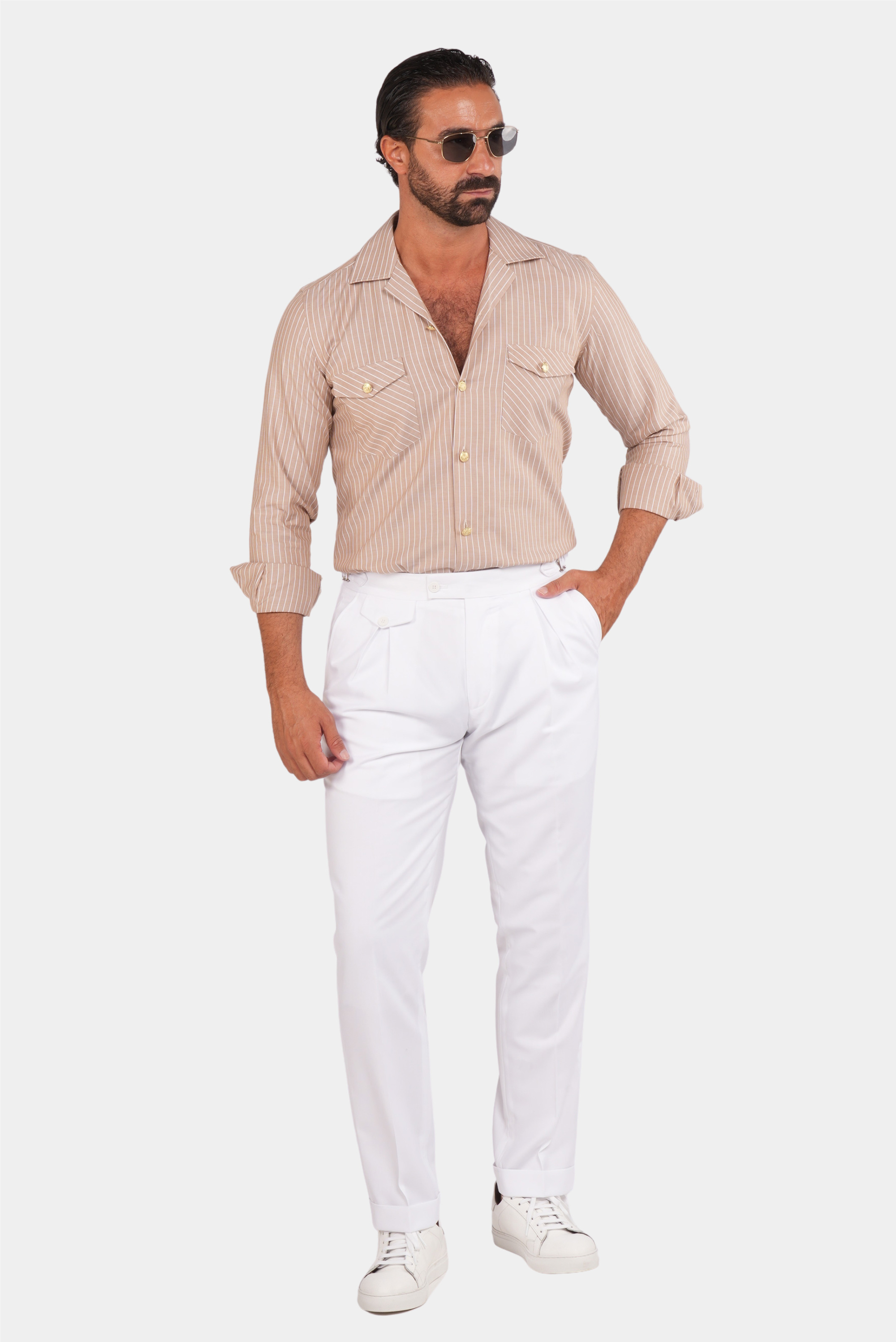 Beige Streifen Safari-Hemd
