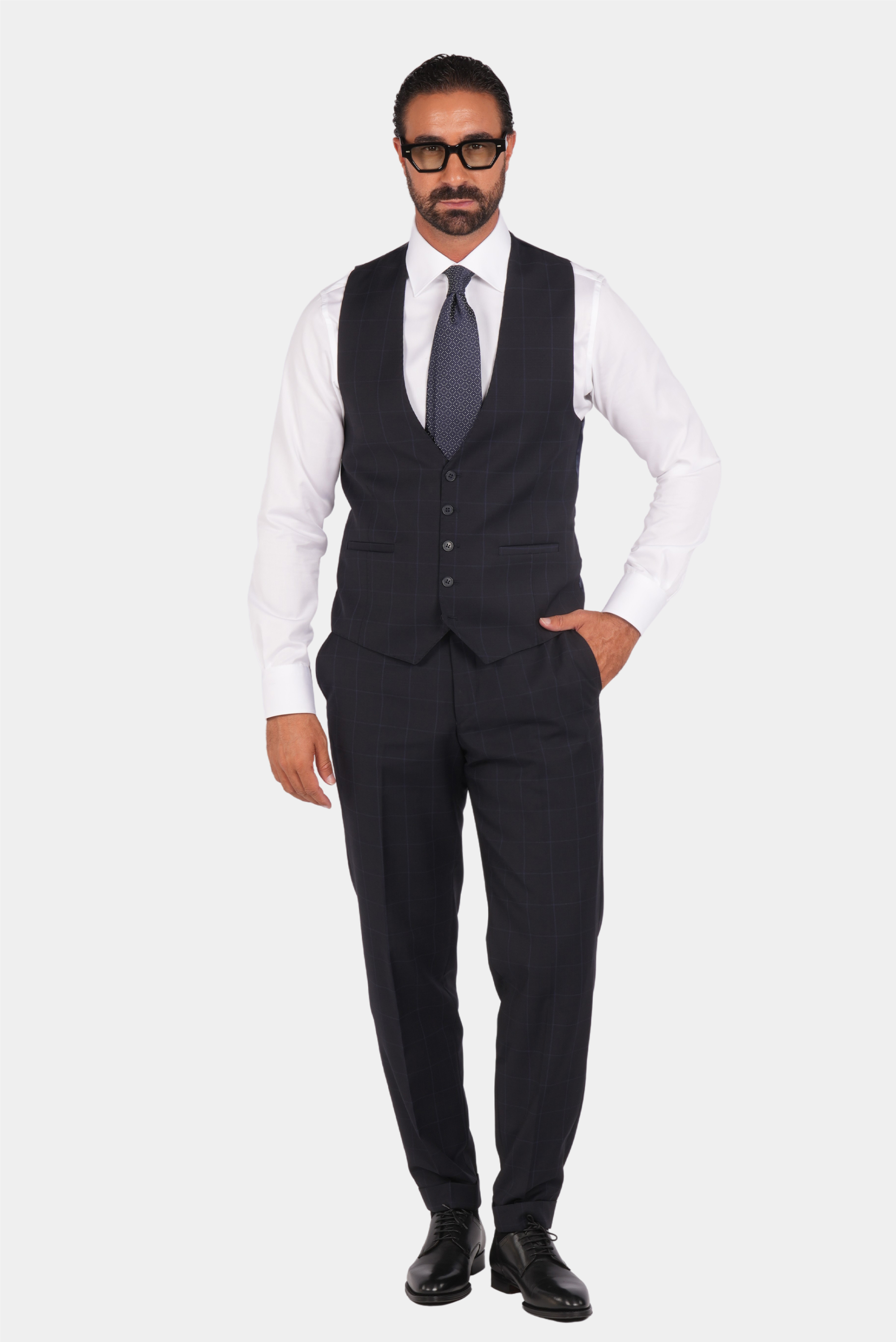 Dunkelblauer kariertes Modern-Fit-Einreiher-Anzug