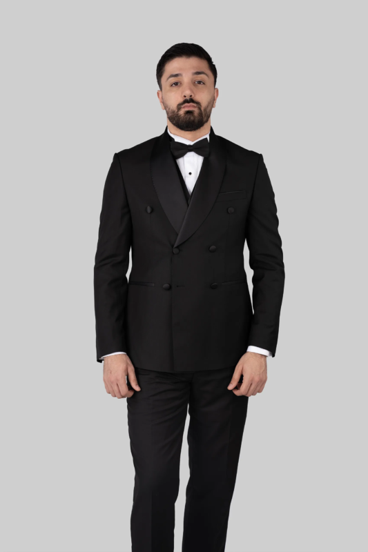 Schwarzer Slim Fit Doppelreihiger Smokinganzug