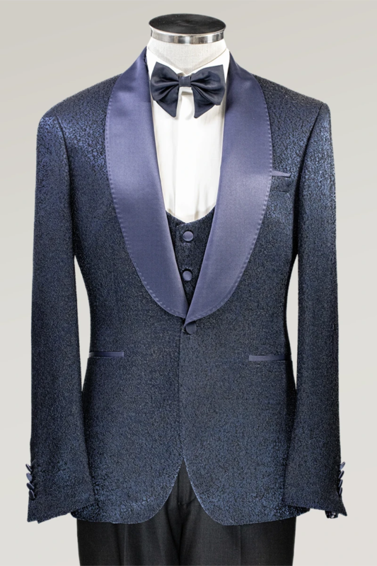 Dunkelblauer Slim Fit Smokinganzug mit Einreiher