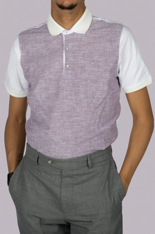Lila und weiss gemustertes Polo-Shirt aus Baumwolle