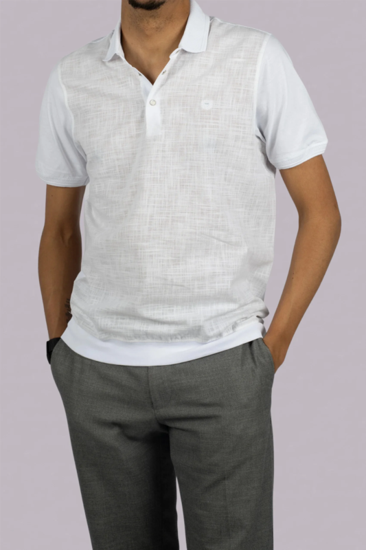 White patterned cotton polo shirt