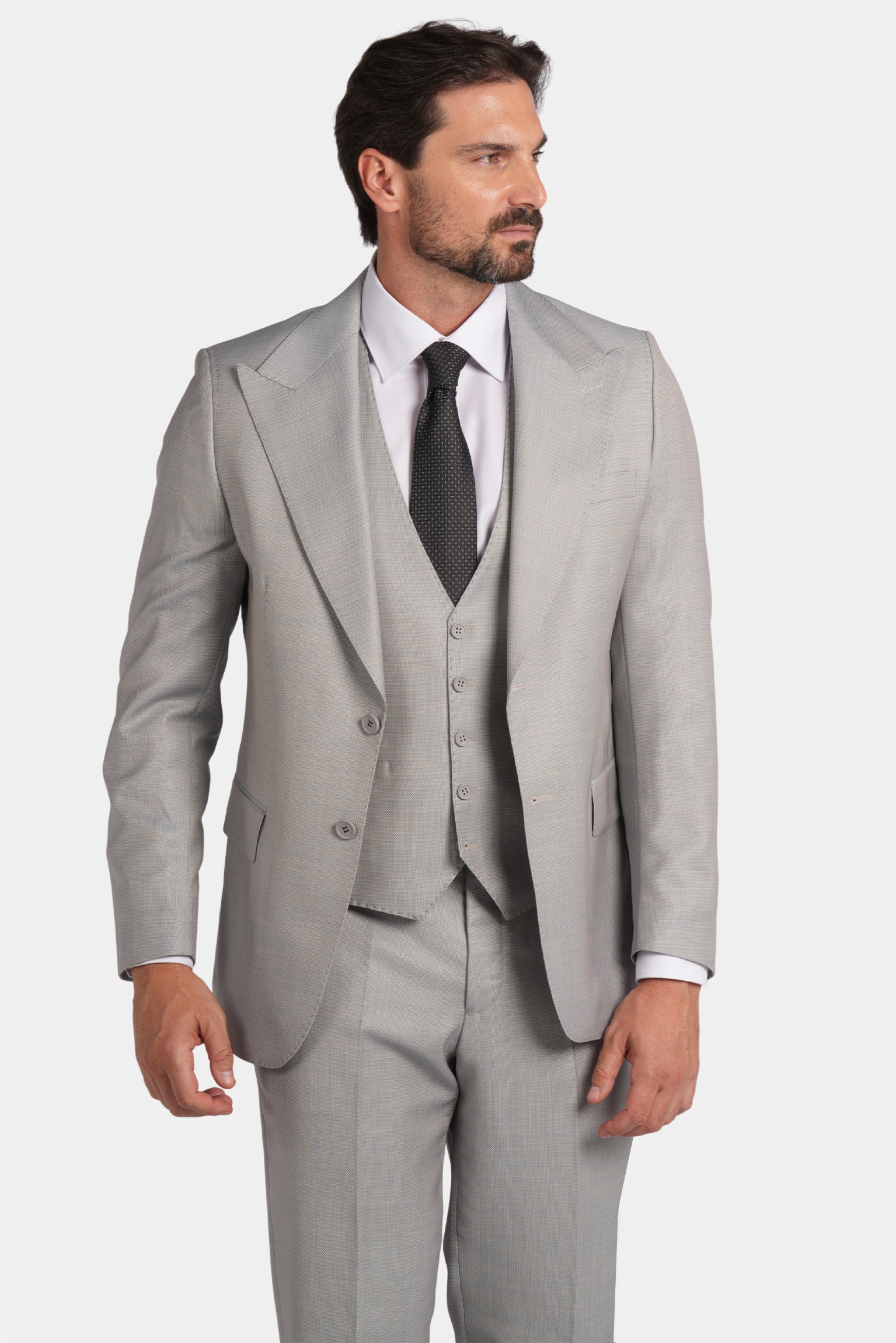 Hellgrau Modern Fit Einreihiger Anzug