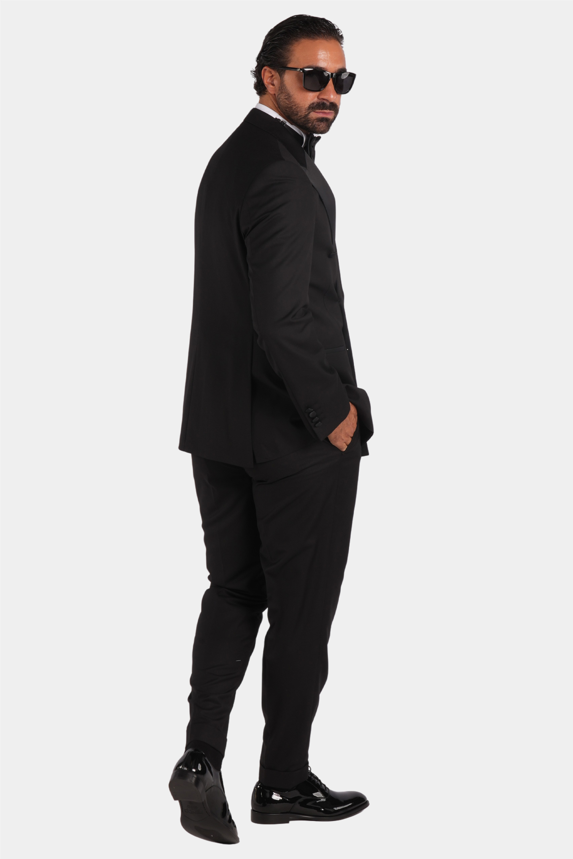 Schwarzer Slim Fit Doppelreihiger Smokinganzug