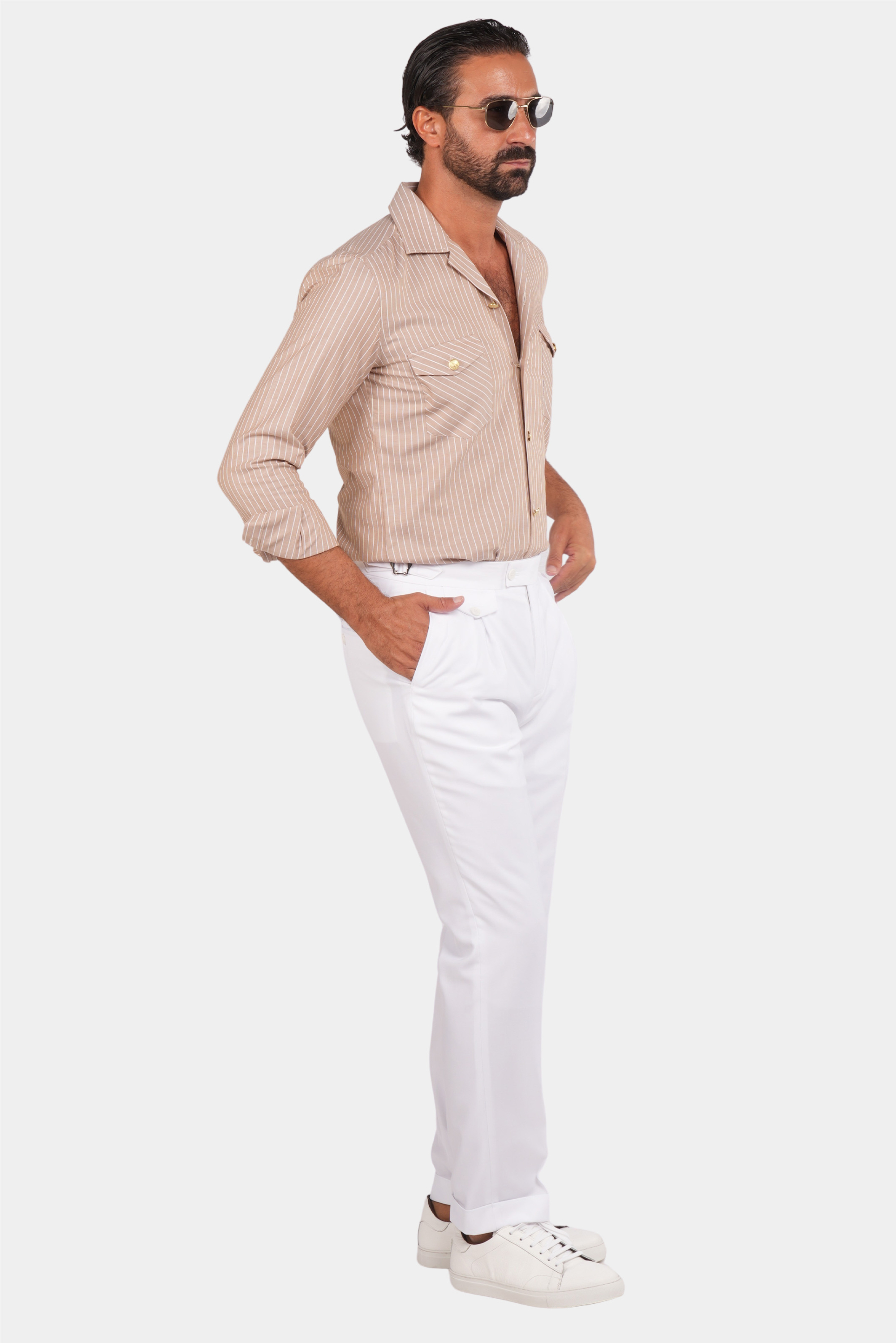 Beige Streifen Safari-Hemd