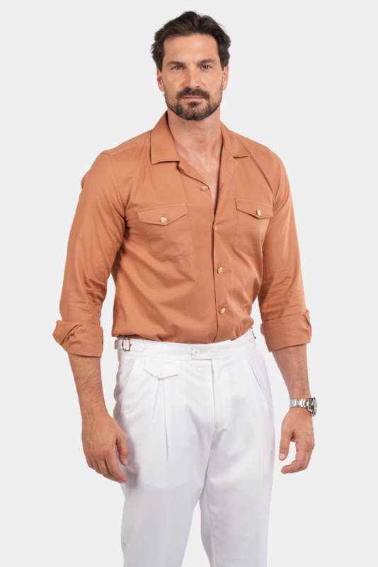 Orange Baumwoll-Safari-Hemd