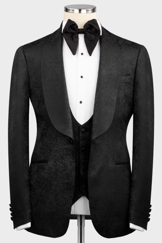 Black patterned slim fit tuxedo.
