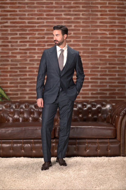 Dark green checked single-breasted modern-fit suit