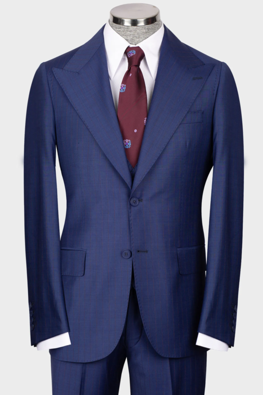 Dark blue striped modern fit single-breasted suit