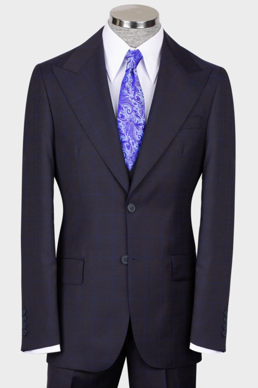 Dark blue checked modern-fit single-breasted suit