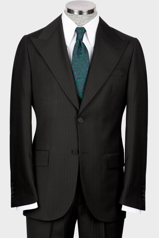 Black striped single-breasted modern-fit suit.