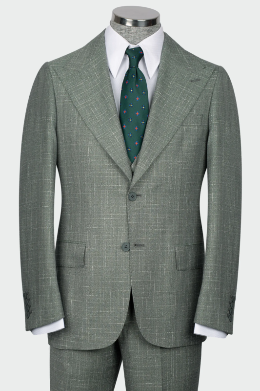 Green patterned modern fit single-breasted suit.