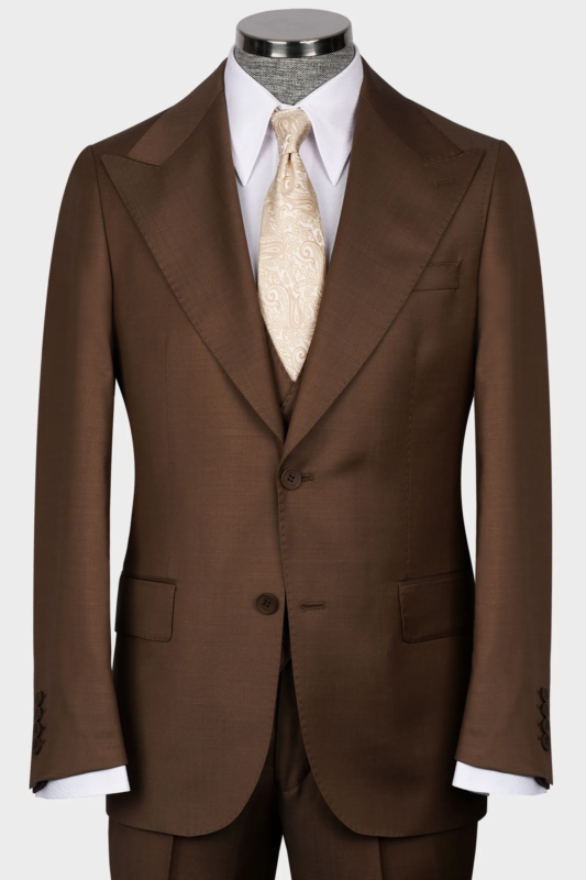 Brown modern-cut single-breasted suit.