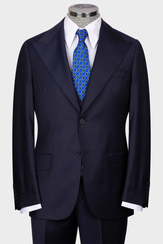 Dunkelblauer Modern Fit Streifen Einreiher Anzug