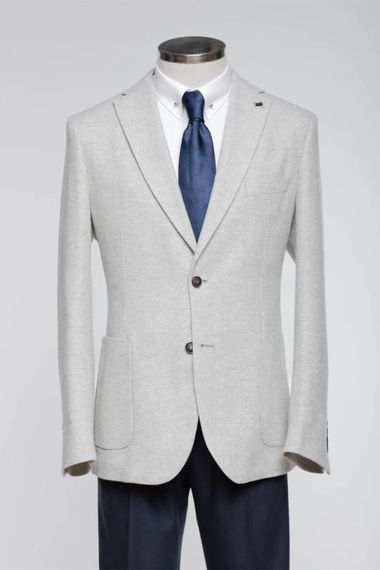 Gray patterned slim fit single-breasted blazer