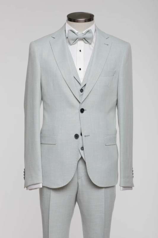 Hellgrün gemustert Modern Fit Einreihiger Anzug