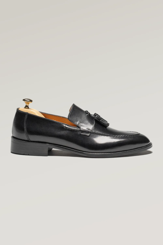 Black Buffalo Leather Tassel Loafer Shoe