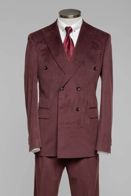Bordo Corduroy Slim Fit Zweireiher Anzug