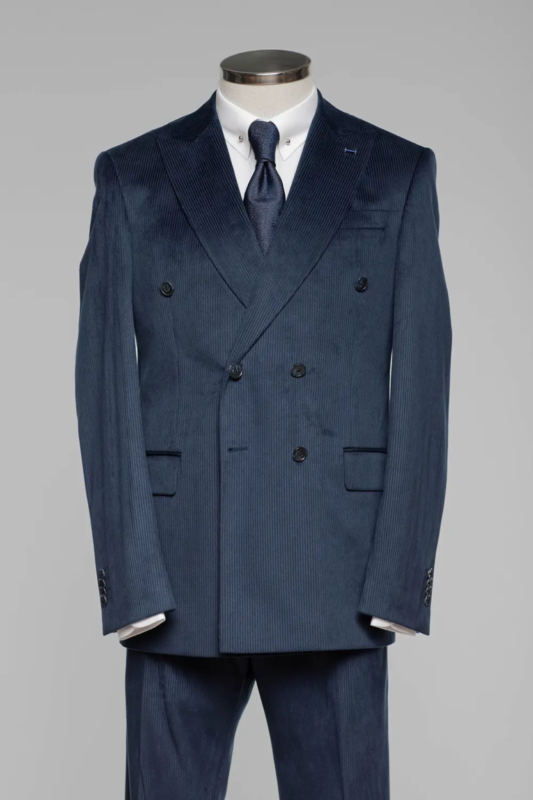 Navy blau Cord Slim Fit Zweireiher Anzug