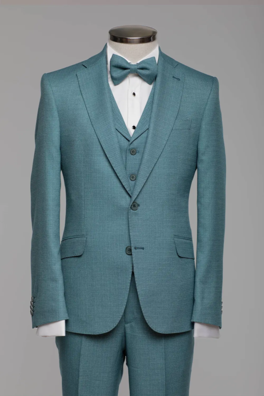 Türkis Modern Fit Einreiher Anzug