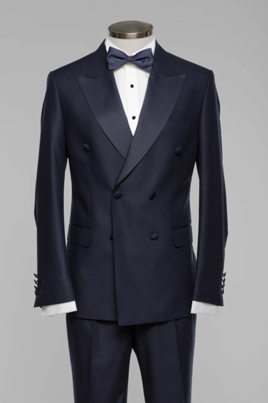 Navy blau Slim Fit Zweireiher Smoking Anzug