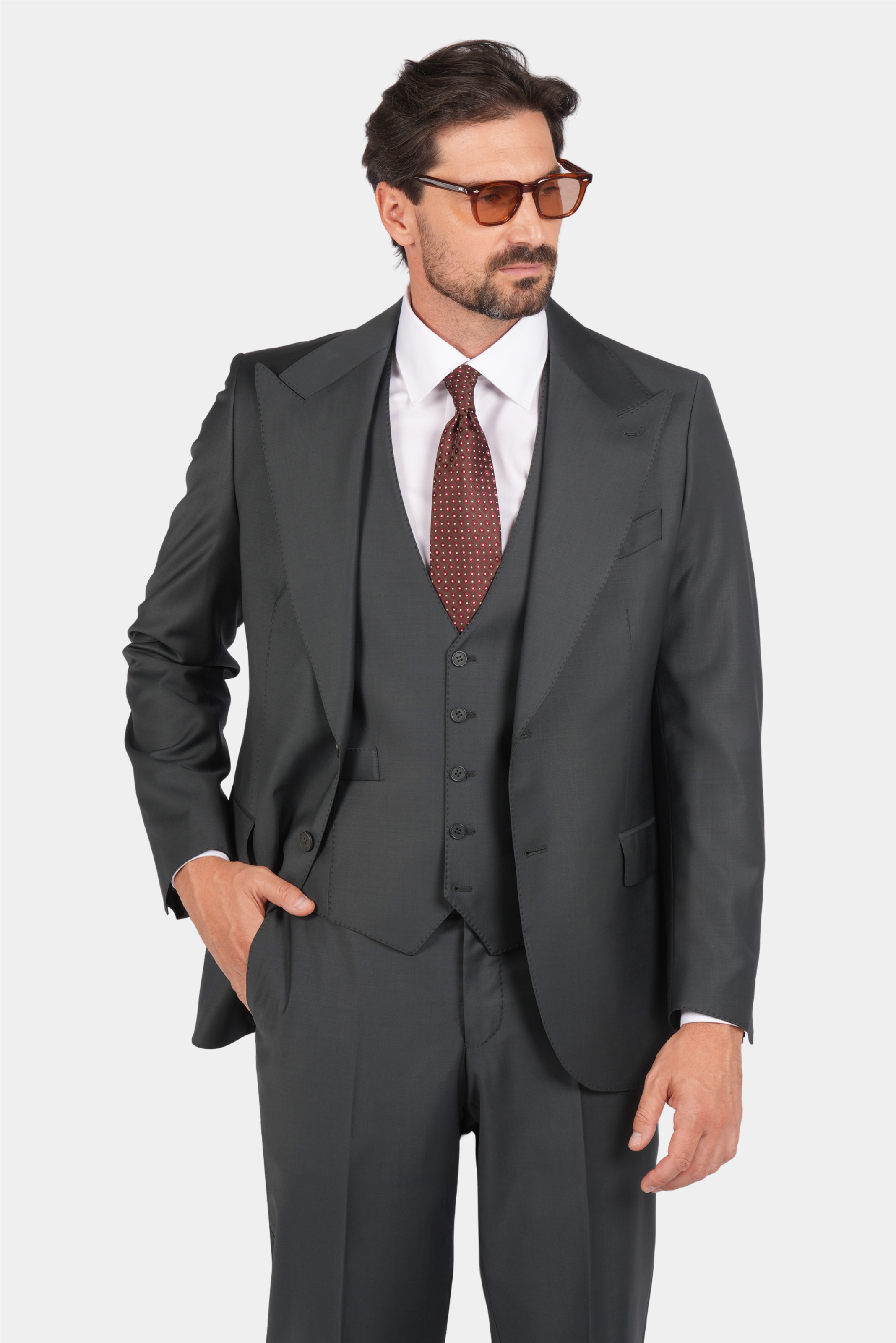 Dunkelgrün Modern Fit Einreihiger Handarbeit