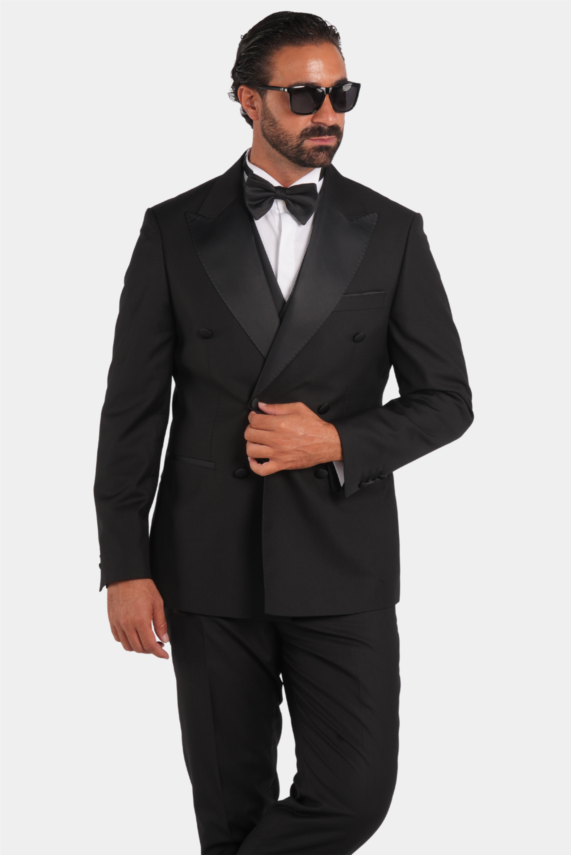 Schwarzer Slim Fit Doppelreihiger Smokinganzug