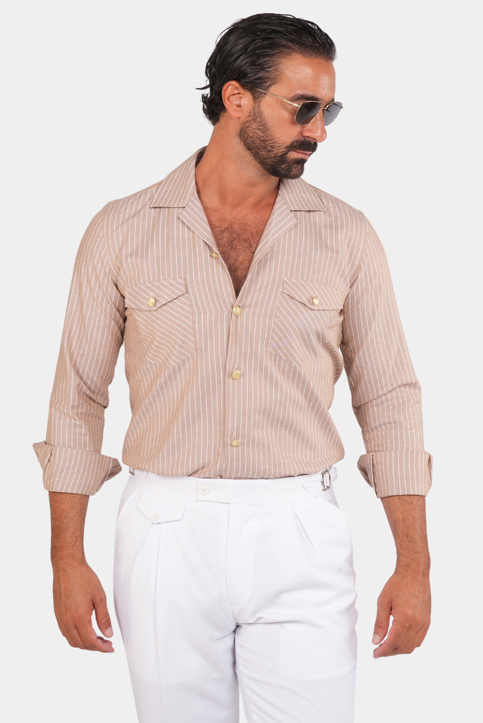 Beige Streifen Safari-Hemd