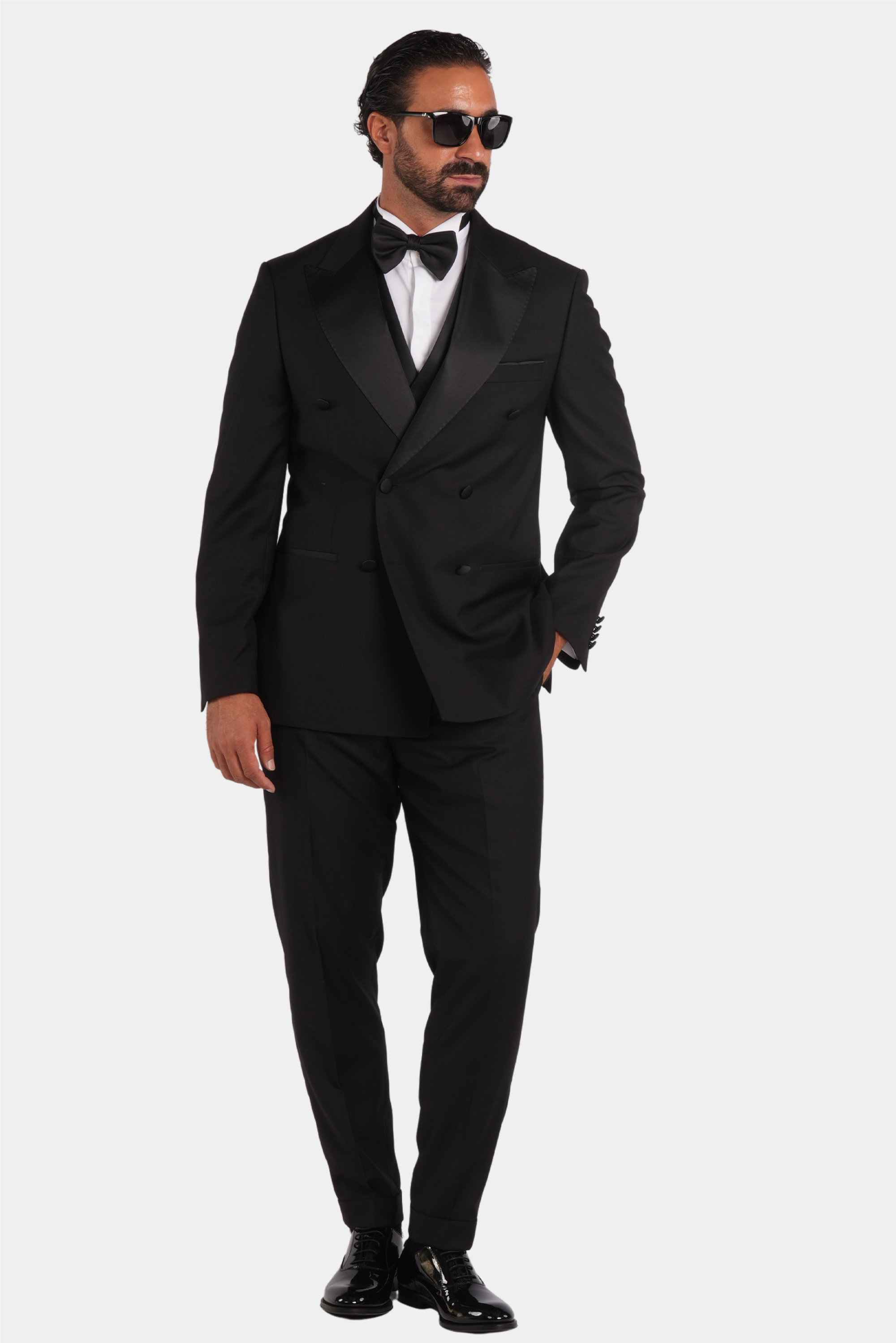 Schwarzer Slim Fit Doppelreihiger Smokinganzug