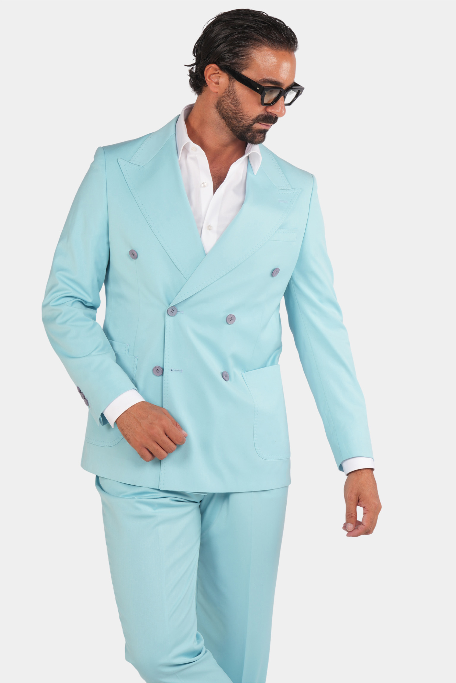 Hellblaue Modern Fit Zweireiher Anzug