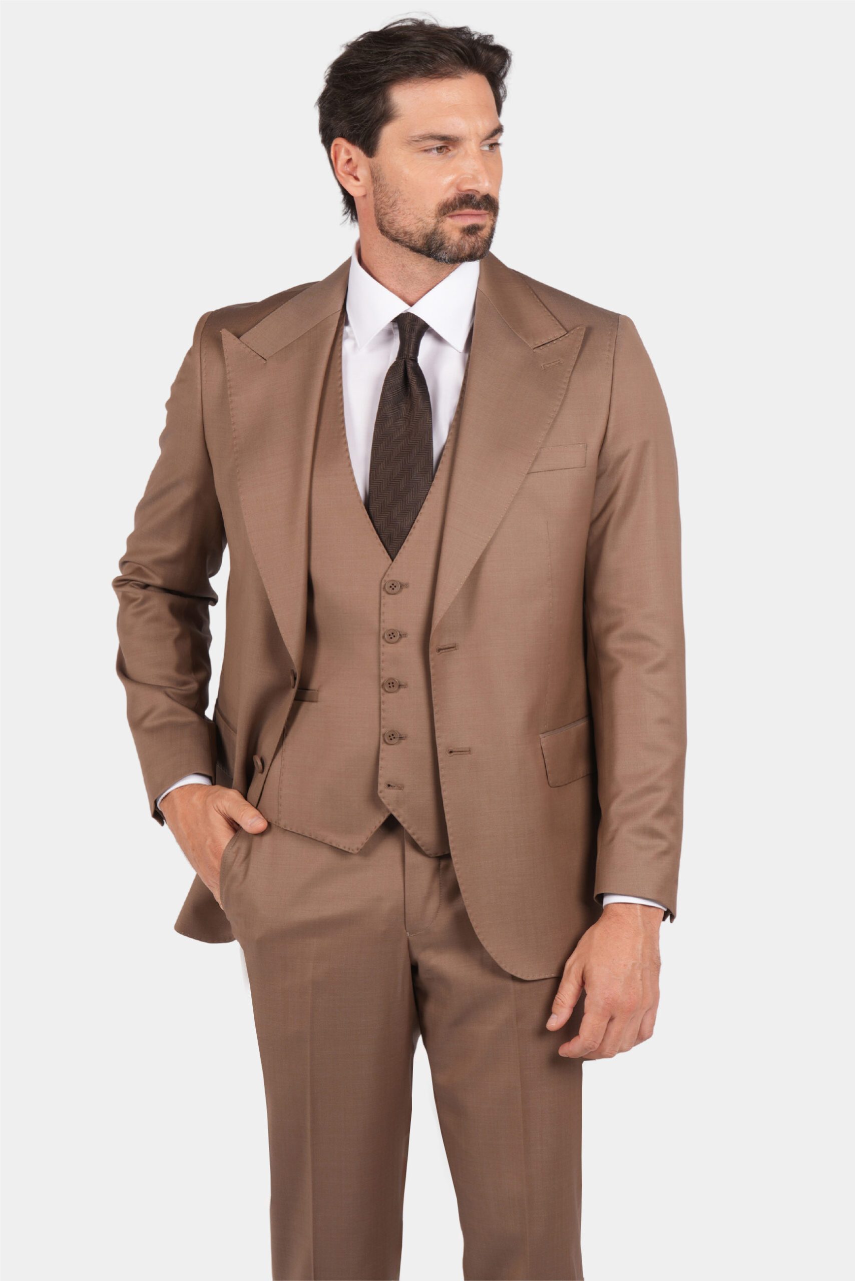 Light brown modern cut single-breasted suit