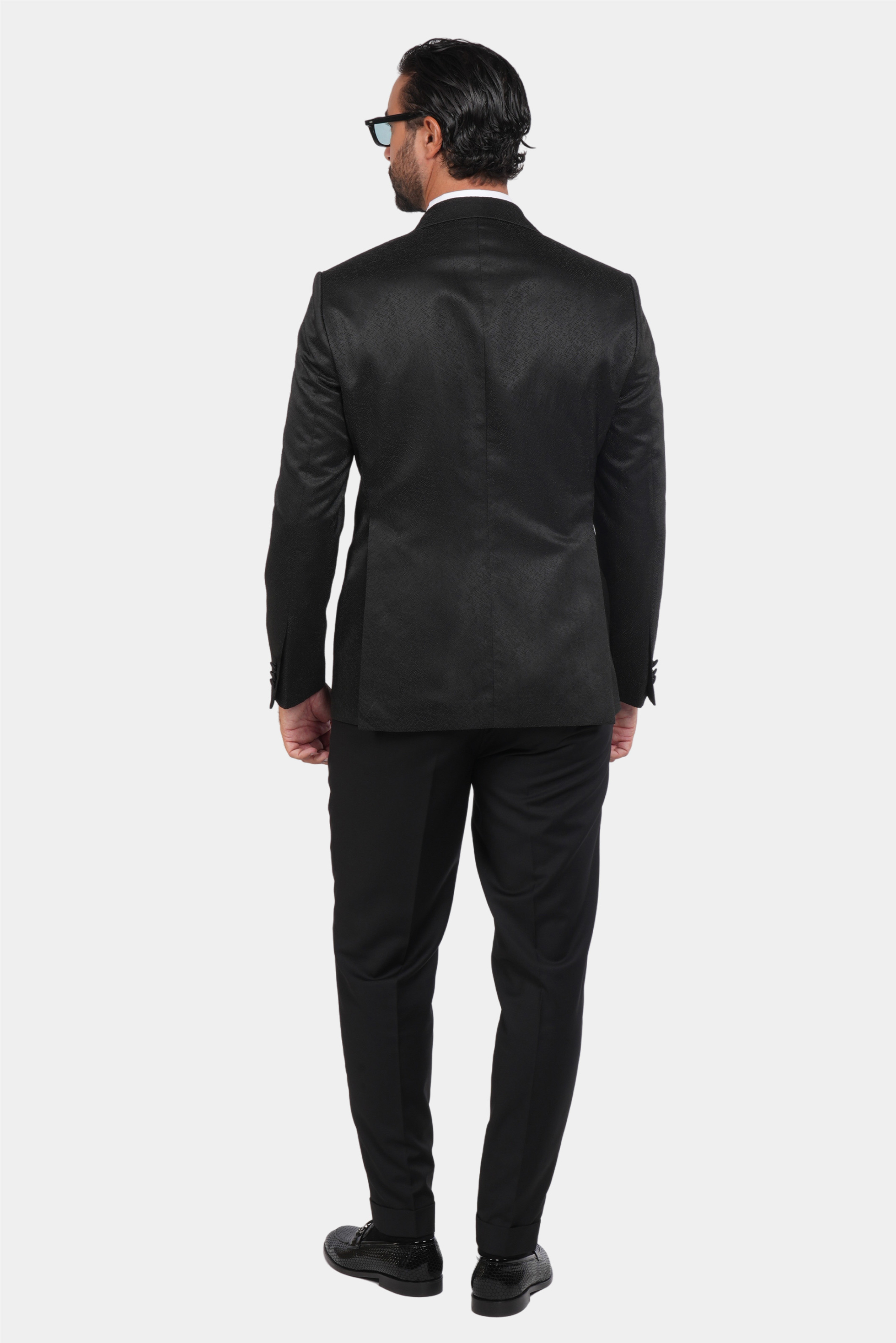 Smoking Herren Schwarz – Doppelreiher mit Strukturstoff & Satin-Revers