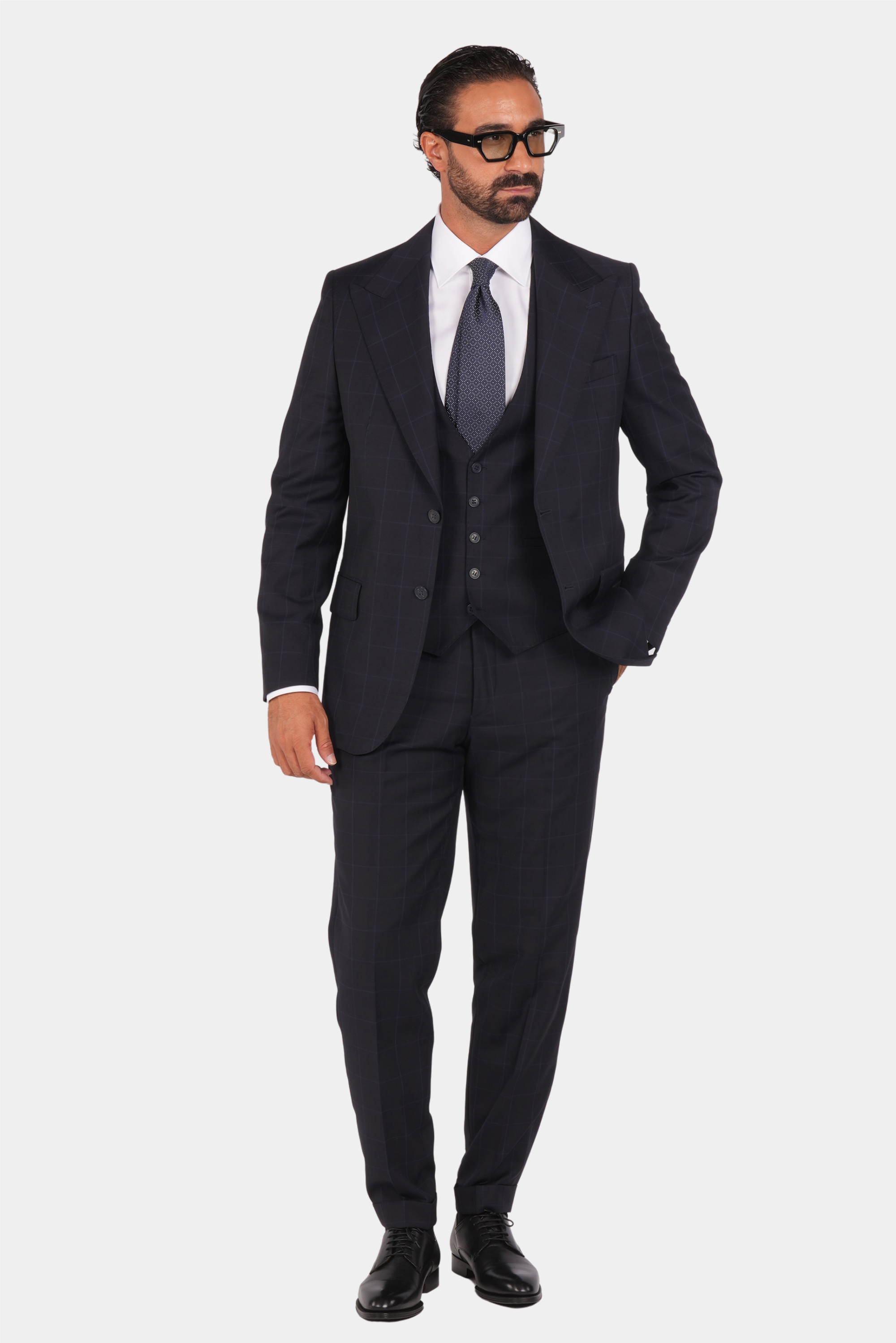 Dunkelblauer kariertes Modern-Fit-Einreiher-Anzug