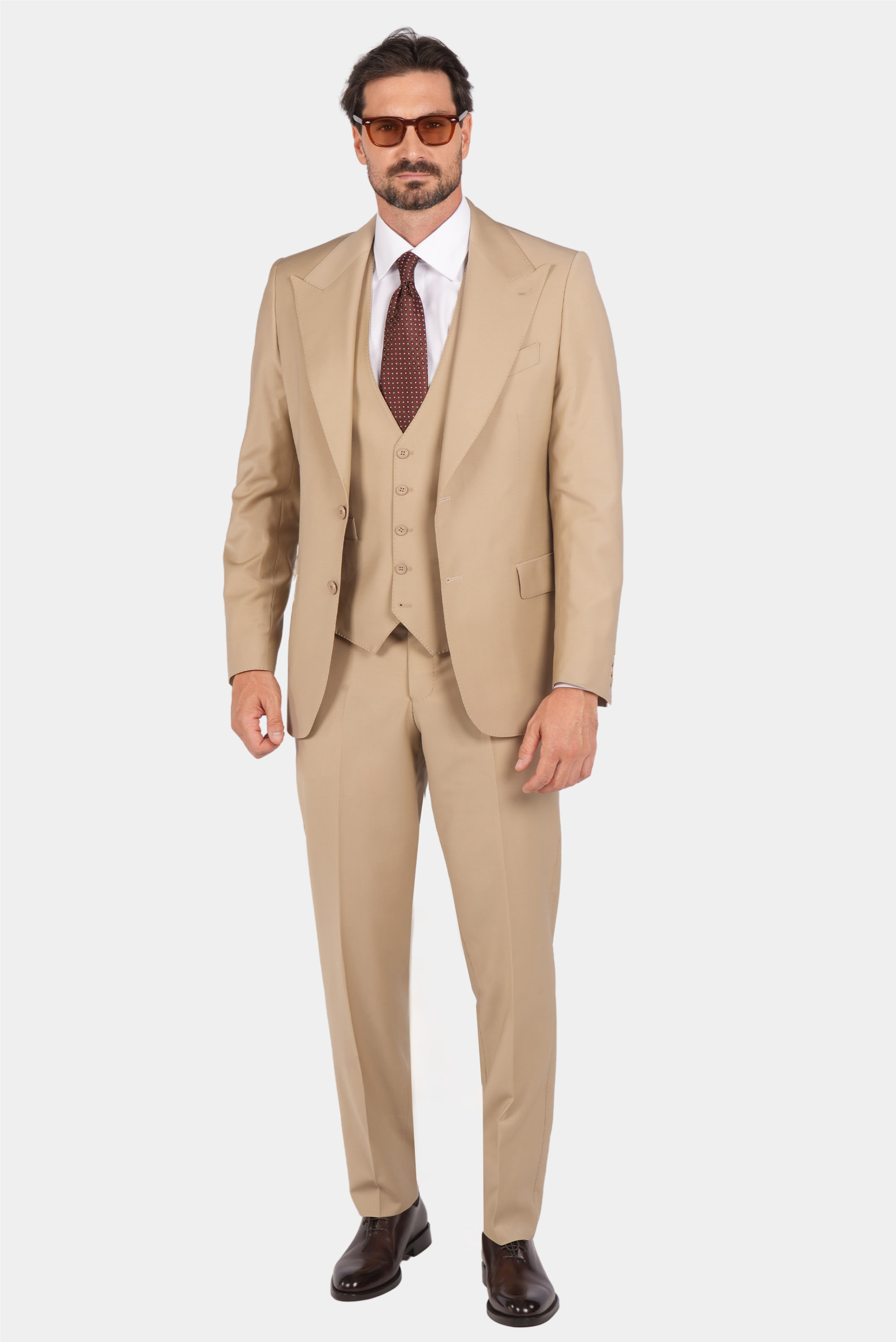 Beige Modern Fit Einreihiger Handarbeit