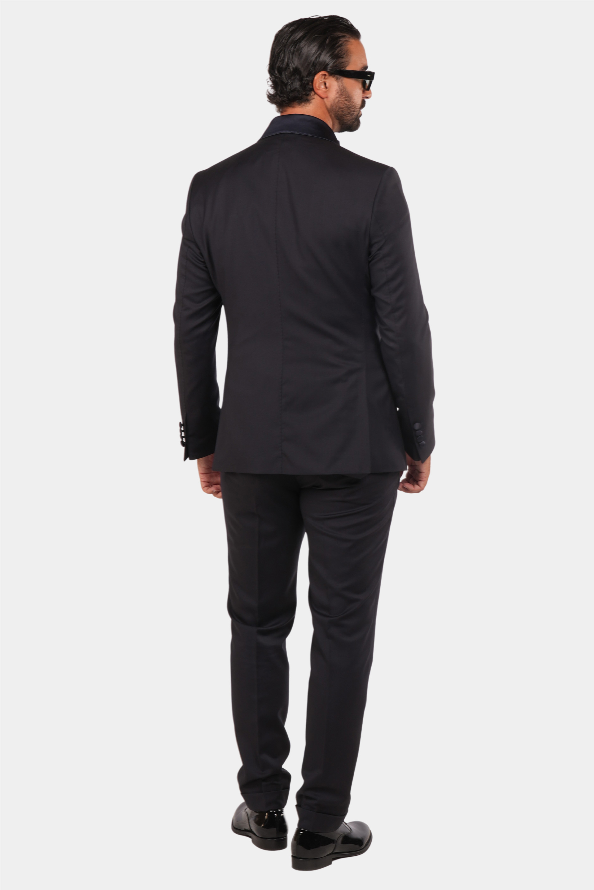 Dunkelblaue Slim Fit Doppelreihige Smoking-Anzug