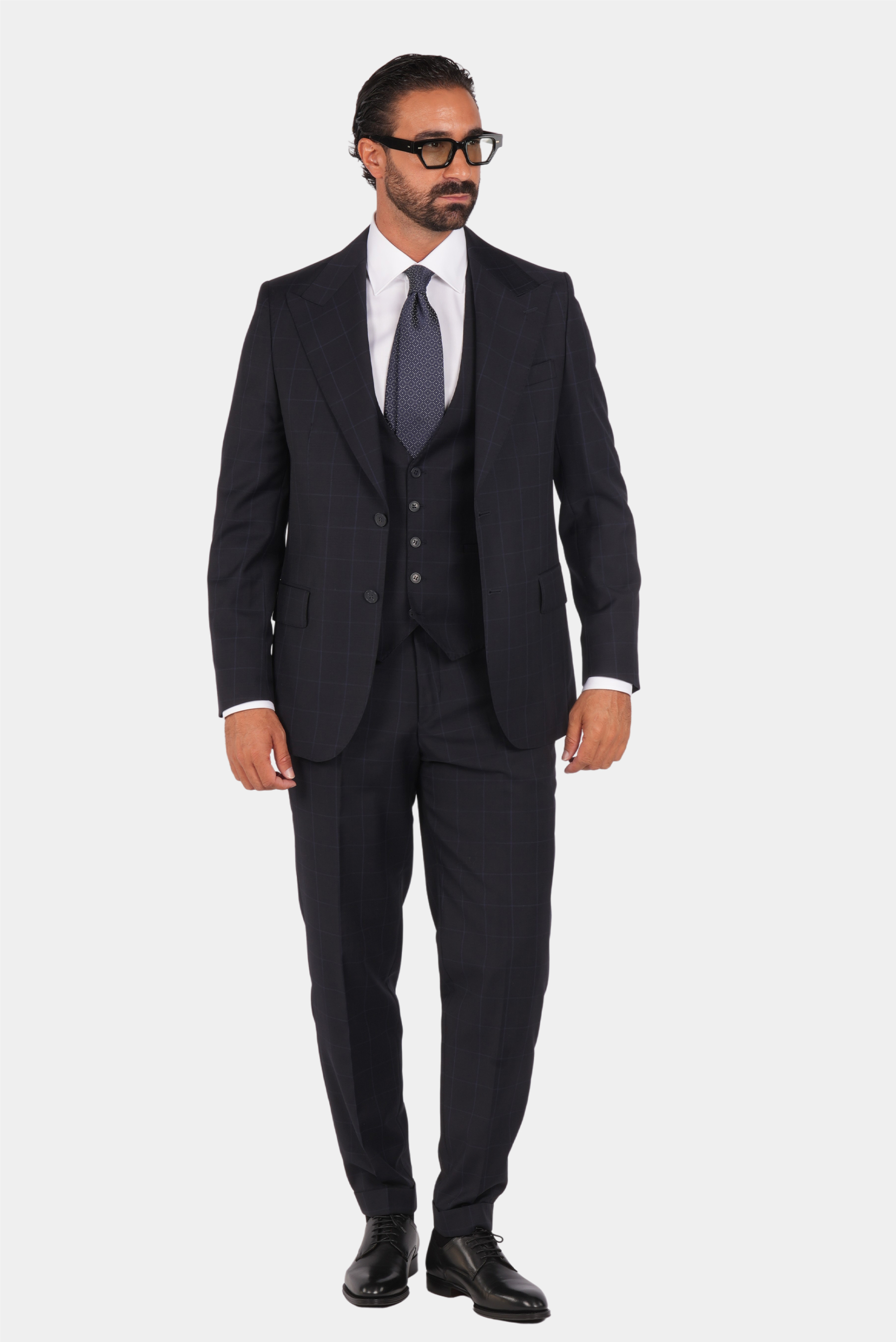 Dunkelblauer kariertes Modern-Fit-Einreiher-Anzug