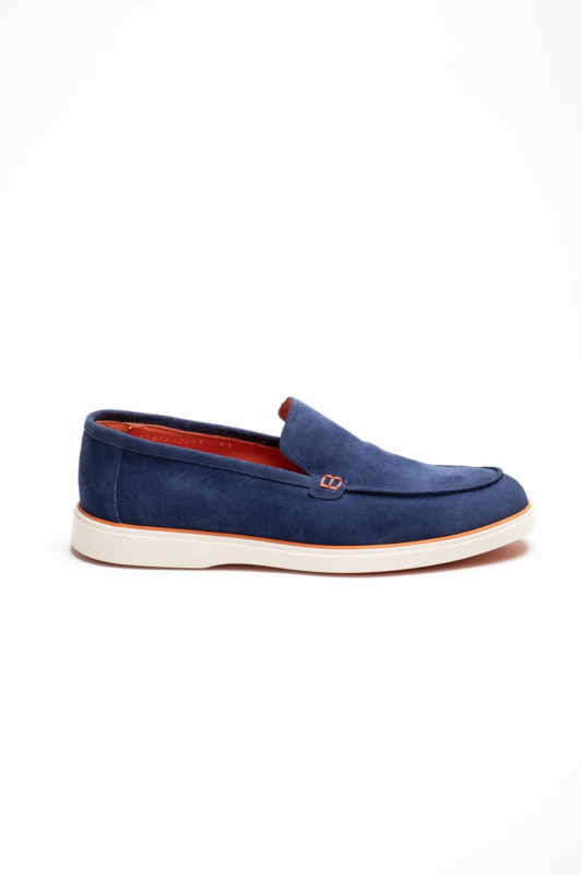 Blauer Loafer-Schuh aus weichem Wildleder