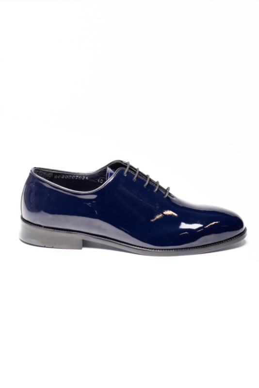 Dark Blue Whole Cut Oxford Patent Leather Shoe