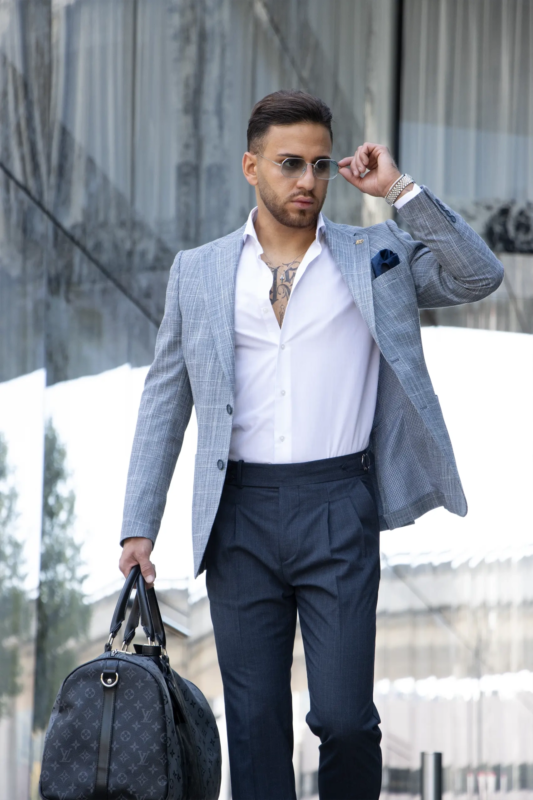 Madrid Grey Checked Single-Breasted Blazer