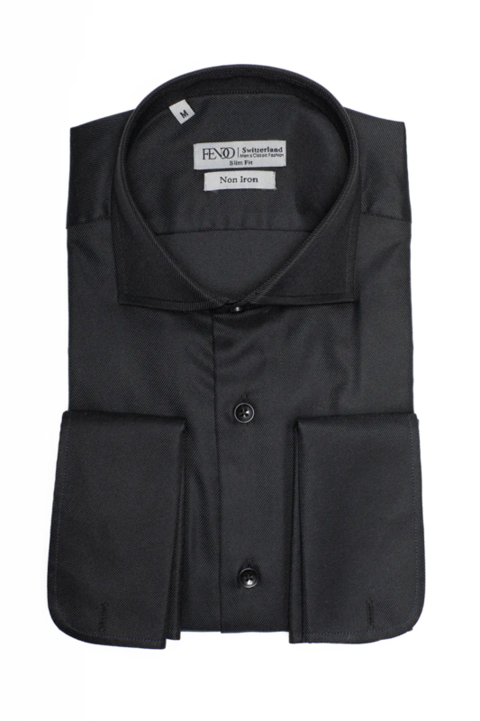 Black Slim Fit Cotton Tuxedo Shirt