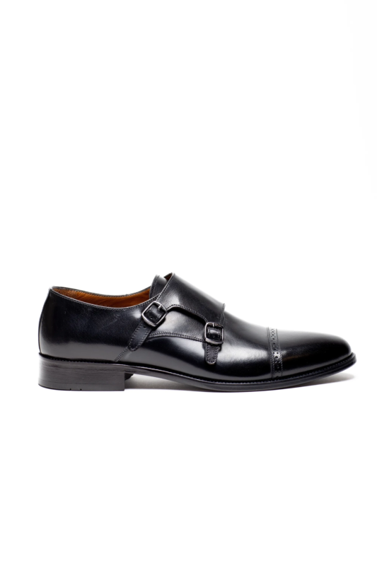 Schwarzer Lederschuh mit doppeltem Monk Strap