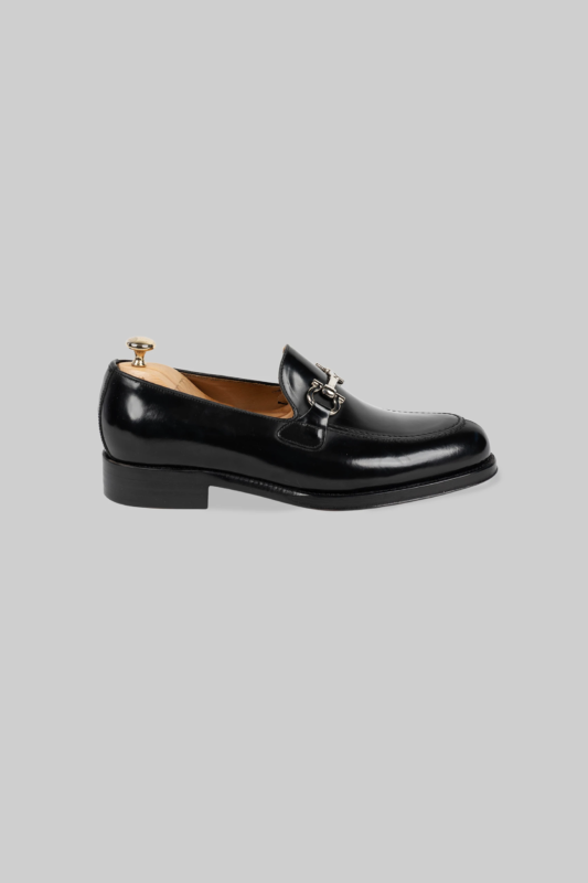 Schwarzer Leder Horsebit Loafer